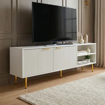 Morela TV-bänk 150 cm - Vit med guldfärgade detaljer - Möbler - Vardagsrum - Tv-möbler & mediamöbler - Tv-bänkar