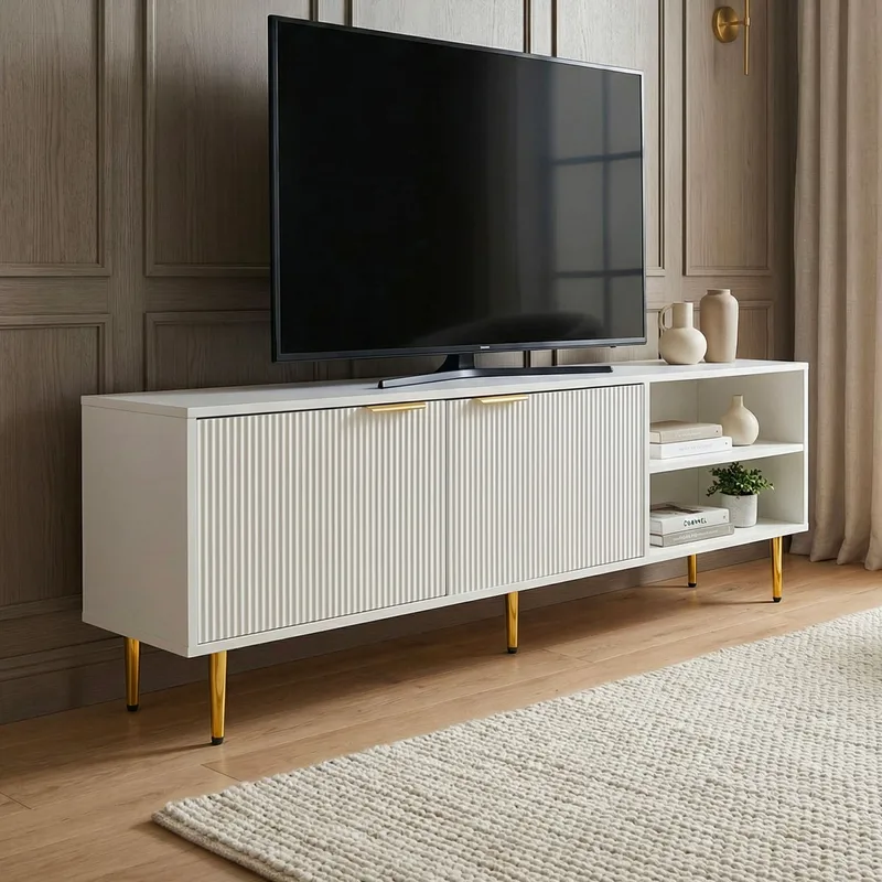 Morela TV-bänk 150 cm - Vit med guldfärgade detaljer - Möbler - Vardagsrum - Tv-möbler & mediamöbler - Tv-bänkar