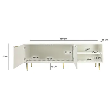 Morela TV-bänk 150 cm - Vit med guldfärgade detaljer - Möbler - Vardagsrum - Tv-möbler & mediamöbler - Tv-bänkar