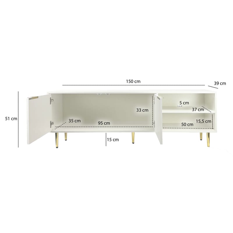 Morela TV-bänk 150 cm - Vit med guldfärgade detaljer - Möbler - Vardagsrum - Tv-möbler & mediamöbler - Tv-bänkar