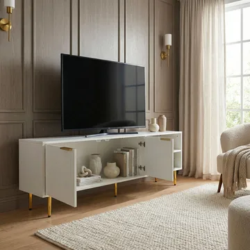 Morela TV-bänk 150 cm - Vit med guldfärgade detaljer - Möbler - Vardagsrum - Tv-möbler & mediamöbler - Tv-bänkar