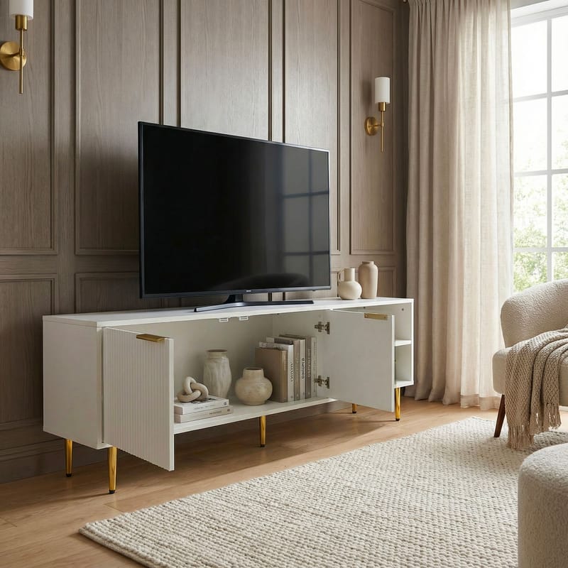 Morela TV-bänk 150 cm - Vit med guldfärgade detaljer - Möbler - Vardagsrum - Tv-möbler & mediamöbler - Tv-bänkar