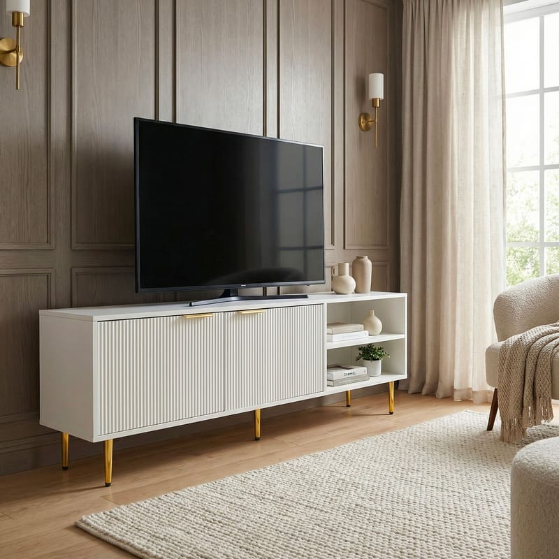Morela TV-bänk 150 cm - Vit med guldfärgade detaljer - Möbler - Vardagsrum - Tv-möbler & mediamöbler - Tv-bänkar