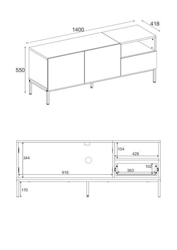 Morlen Tv-Bänk 140 cm - Naturlig ek, Wood Black, svart - Möbler - Vardagsrum - Tv-möbler & mediamöbler - Tv-bänkar