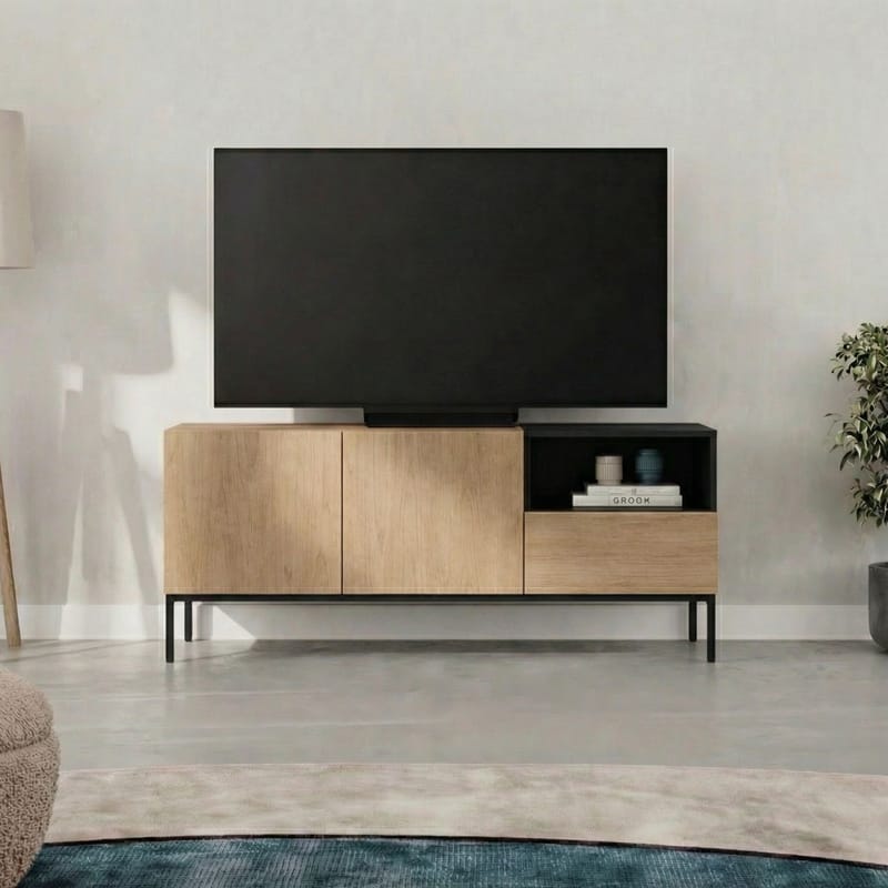 Morlen Tv-Bänk 140 cm - Naturlig ek, Wood Black, svart - Möbler - Vardagsrum - Tv-möbler & mediamöbler - Tv-bänkar