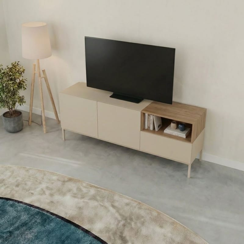 Morlen Tv-Bänk 140 cm - Santstone och naturlig ek - Möbler - Vardagsrum - Tv-möbler & mediam öbler - Tv-bänkar