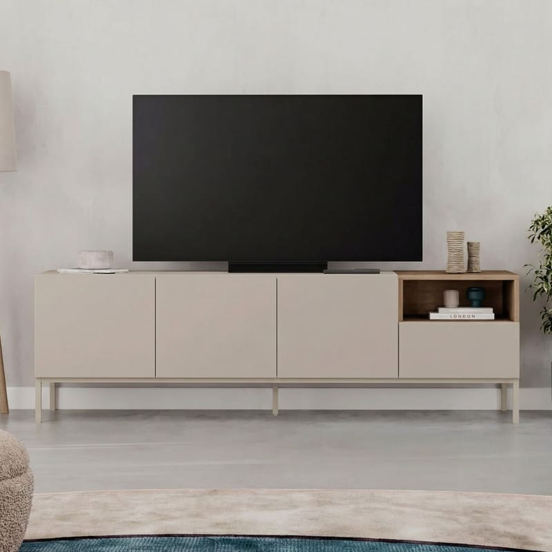 Morlen TV-bänk 180x55x41,8 cm - santstone och naturfärgad ek - Möbler - Vardagsrum - Tv-möbler & mediamöbler - Tv-bänkar