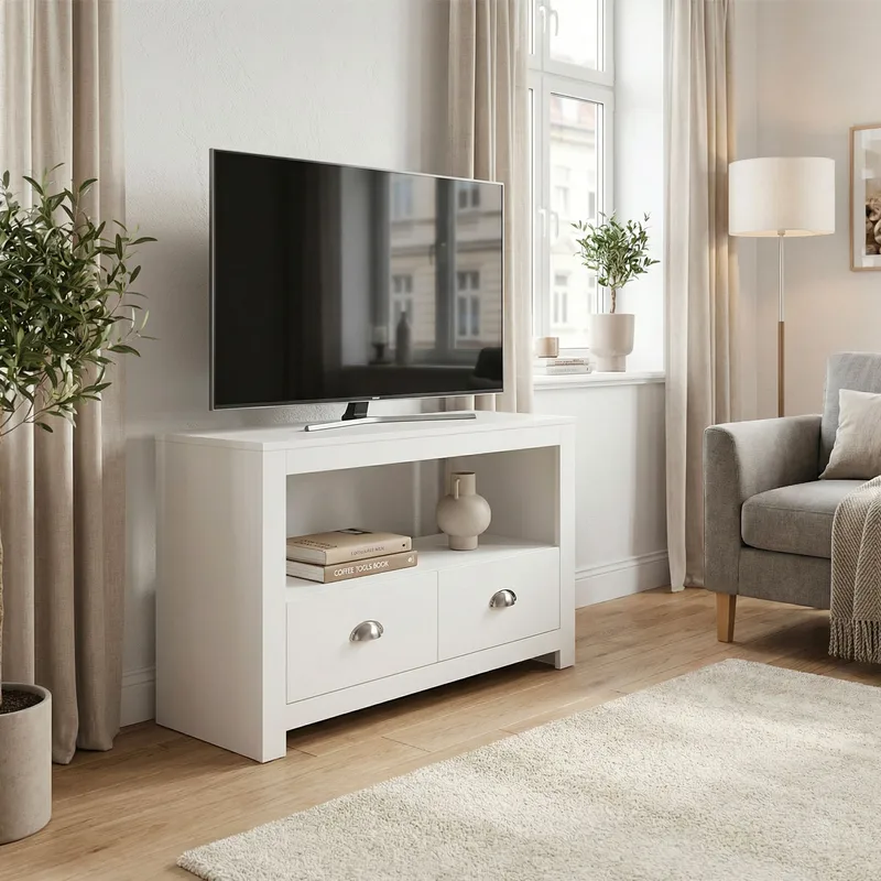 Morova TV-bänk 85 cm - Vit och silver - Möbler - Vardagsrum - Tv-möbler & mediamöbler - Tv-bänkar