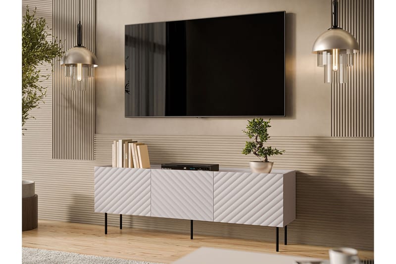 Munkedal Golvstående Tv-bänk 166 cm med Förvaring i Målat Trä - Beige - Möbler - Vardagsrum - Tv-möbler & mediamöbler - Tv-bänkar