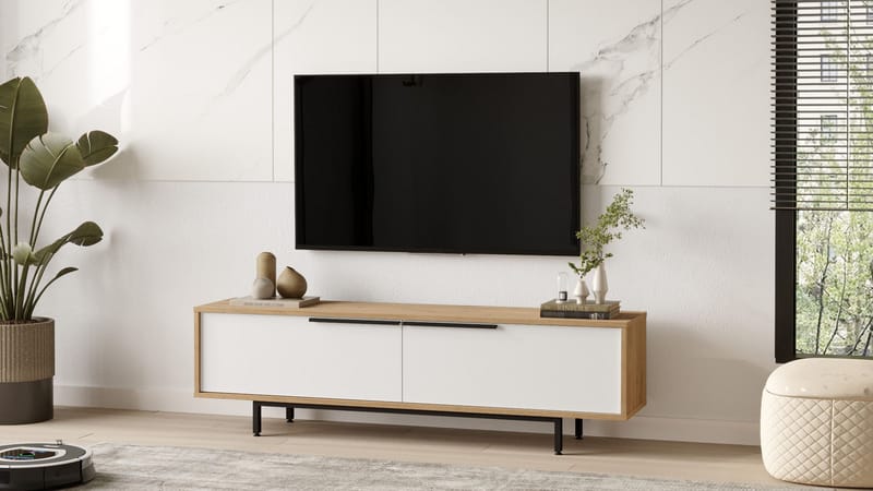 Nilena TV-bänk 160x45,1x35,5 cm - ek, vit - Möbler - Vardagsrum - Tv-möbler & mediamöbler - Tv-bänkar