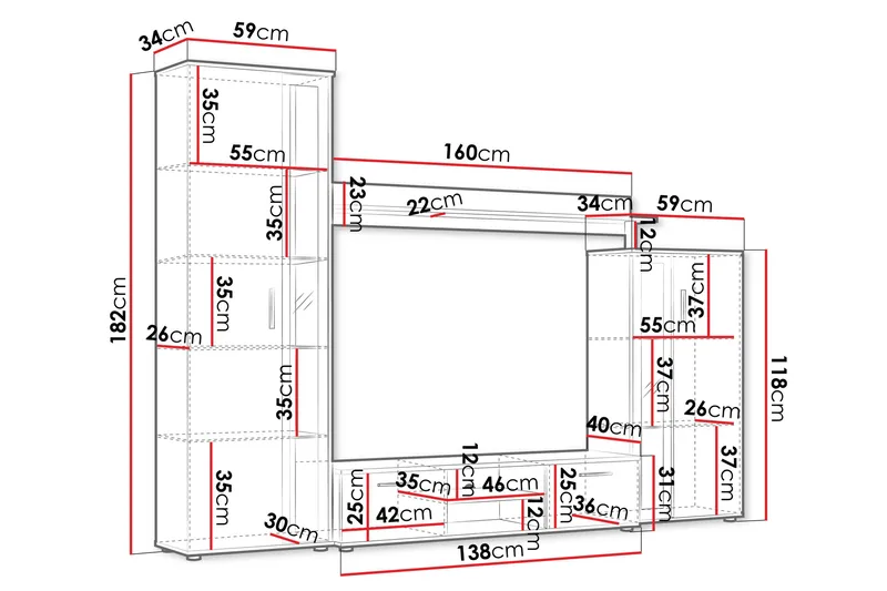 Olerum Tv-möbelset 256x40 cm - Vit - Möbler - Vardagsrum - Tv-möbler & mediamöbler - Tv-möbelset