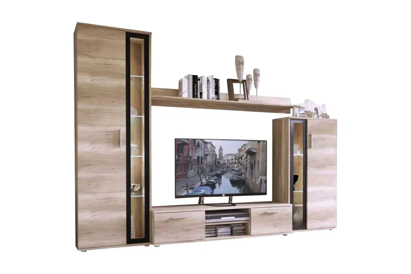 Olerum TV-möbelset - Ek/Svart/Led-Belysning - Möbler - Vardagsrum - Tv-möbler & mediamöbler - Tv-möbelset