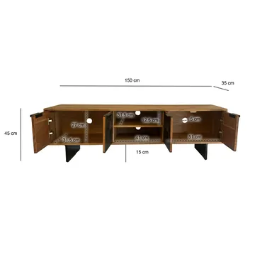 Olvian TV-bänk 150 cm i massivt akaciaträ med fronter i stenlook och metall - Möbler - Vardagsrum - Tv-möbler & mediamöbler - Tv-bänkar