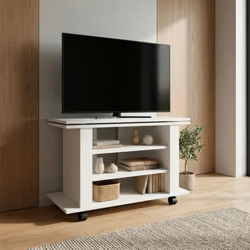 Olyricon TV-bänk 78 cm Med förvaring Rullbar - Vit och svart - Möbler - Vardagsrum - Tv-möbler & mediamöbler - Tv-bänkar