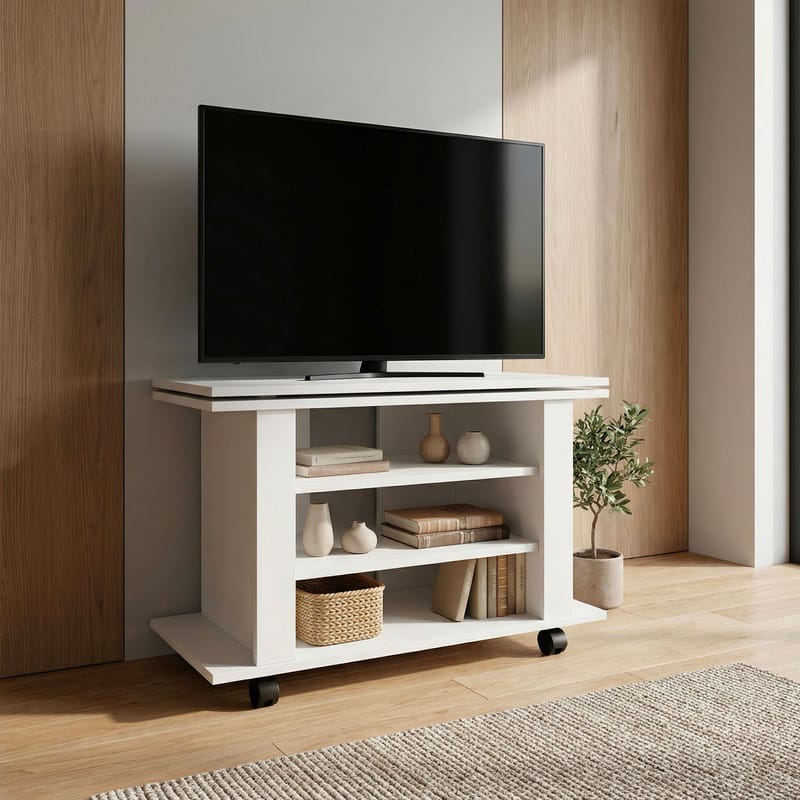 Olyricon TV-bänk 78 cm Med förvaring Rullbar - Vit och svart - Möbler - Vardagsrum - Tv-möbler & mediamöbler - Tv-bänkar