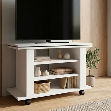 Olyricon TV-bänk 78 cm Med förvaring Rullbar - Vit och svart - Möbler - Vardagsrum - Tv-möbler & mediamöbler - Tv-bänkar