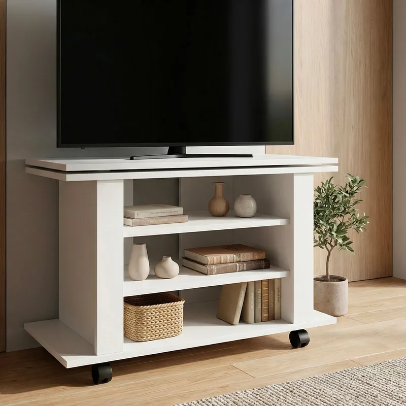 Olyricon TV-bänk 78 cm Med förvaring Rullbar - Vit och svart - Möbler - Vardagsrum - Tv-möbler & mediamöbler - Tv-bänkar