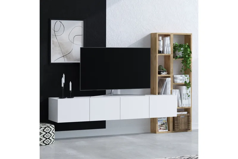 Pana Tv-möbelset 182x32 cm Vit/Brun - Hanah Home - Möbler - Vardagsrum - Tv-möbler & mediamöbler - Tv-möbelset