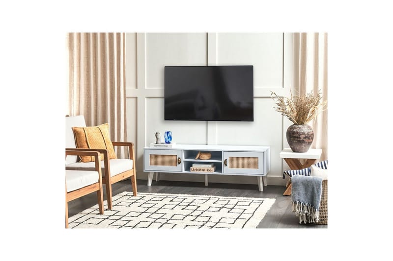Parton Golvstående TV-bänk 140 cm med Förvaring i Målat Trä - Vit|Beige - Möbler - Vardagsrum - Tv-möbler & mediamöbler - Tv-bänkar