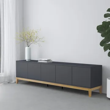 Pelle Tv-bänk 200 cm - Grå / Wotan-ek - Möbler - Vardagsrum - Tv-möbler & mediamöbler - Tv-bänkar