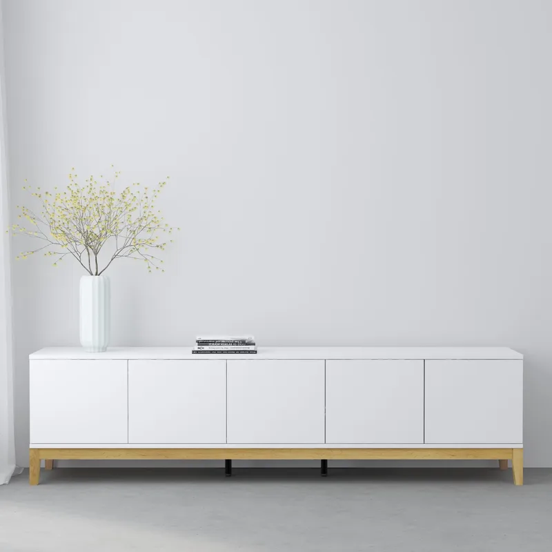 Pelle Tv-bänk 200 cm - Vit/Wotan-ek - Möbler - Vardagsrum - Tv-möbler & mediamöbler - Tv-bänkar