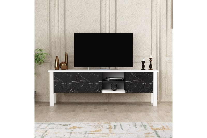 PERRENMIES Tv-bänk 140x35 cm Vit/Svart - Möbler - Vardagsrum - Tv-möbler & mediamöbler - Tv-bänkar