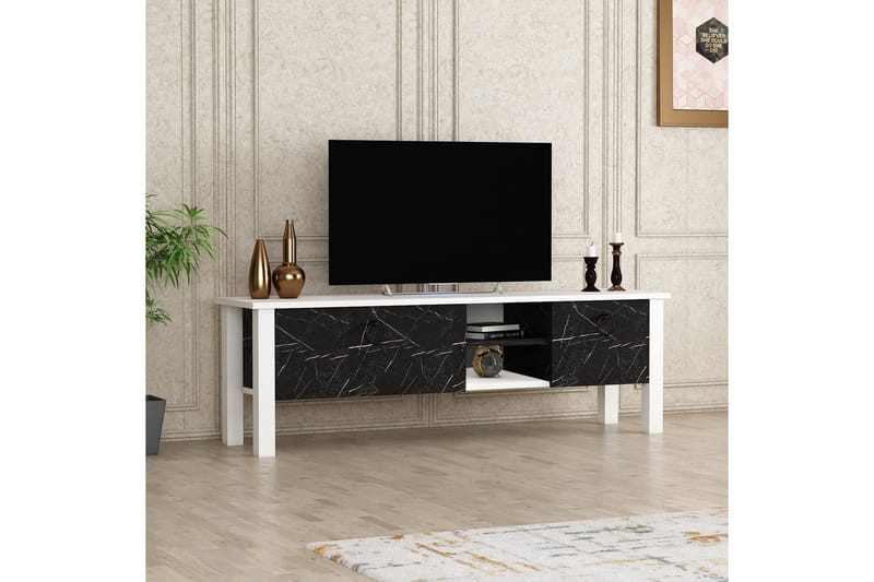 PERRENMIES Tv-bänk 140x35 cm Vit/Svart - Tv-bänkar