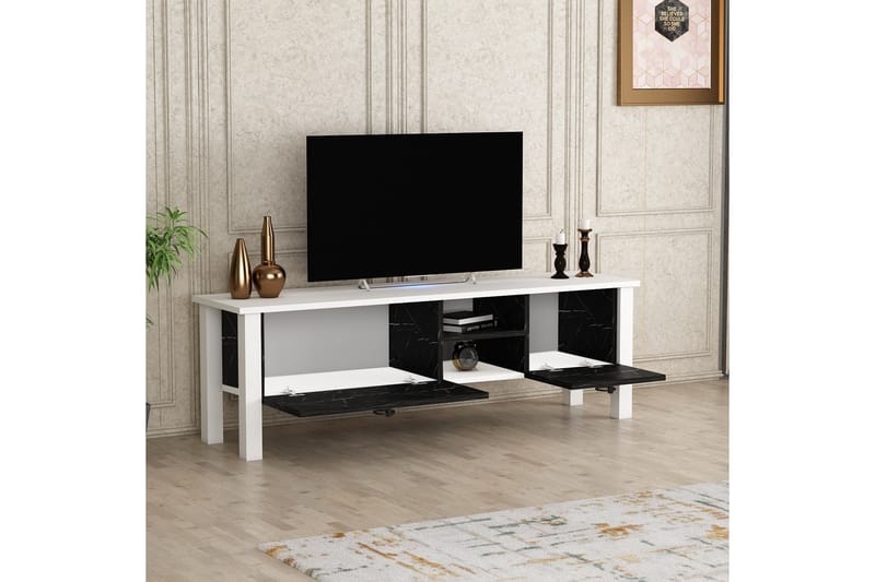 PERRENMIES Tv-bänk 140x35 cm Vit/Svart - Tv-bänkar