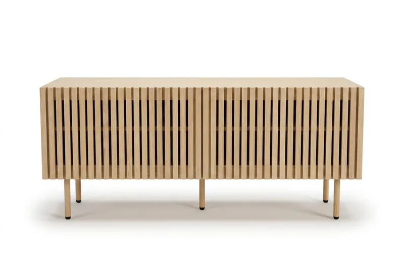 Peyra Ribbad TV-bänk 120 cm med Förvaring, Trä- och Ekutseende, Natur