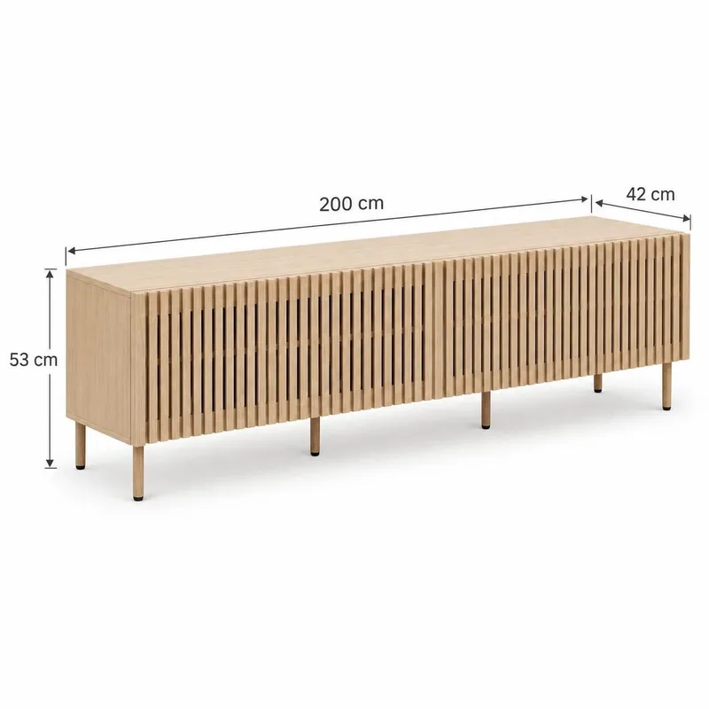 Peyra Ribbad TV-bänk 200 cm med Förvaring, Trä- och Ekutseende - Natur - Möbler - Vardagsrum - Tv-möbler & mediamöbler - Tv-bänkar