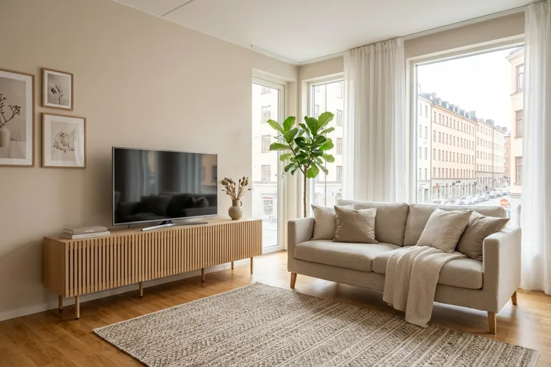 Peyra Ribbad Tv-bänk 200 cm - Natur - Möbler - Vardagsrum - Tv-möbler & mediamöbler - Tv-bänkar