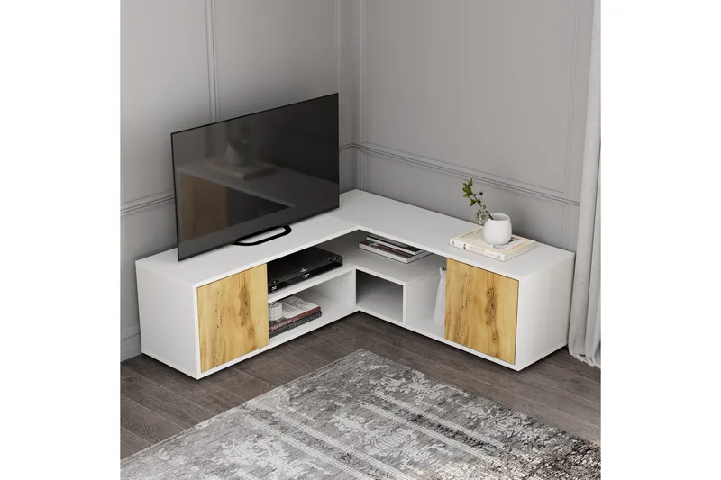 Pienk Tv-bänk 125 cm - Vit/Ek - Möbler - Vardagsrum - Tv-möbler & mediamöbler - Tv-bänkar