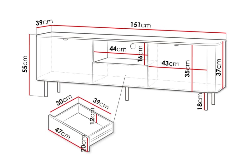 Pollena Tv-bänk 151x39 cm - Brun - Möbler - Vardagsrum - Tv-möbler & mediamöbler - Tv-bänkar