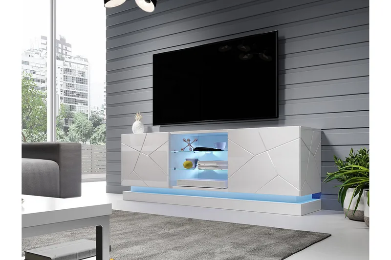 Qiu TV-bänk 40x160 cm LED-belysning - Vit/Högglans - Möbler - Vardagsrum - Tv-möbler & mediamöbler - Tv-bänkar