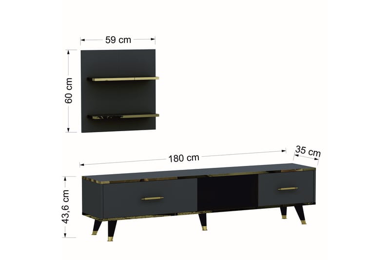 REBELO Tv-möbelset 180x35 cm Svart - Tv-möbelset