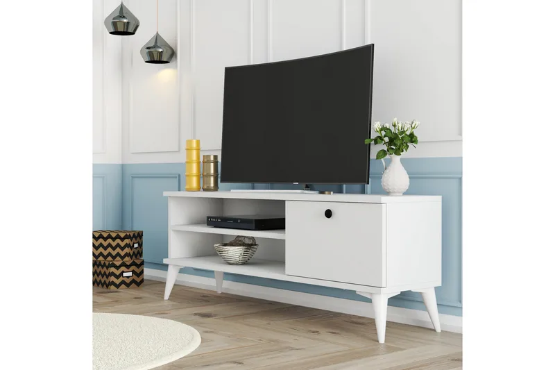 Reyne Tv Bänk 120 cm med Förvaring i Målat Trä - Vit - Möbler - Vardagsrum - Tv-möbler & mediamöbler - Tv-bänkar
