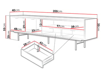 Rolden Golvstående TV-bänk 200 cm med Förvaring i Trä med Metallben - Brun - Möbler - Vardagsrum - Tv-möbler & mediamöbler - Tv-bänkar