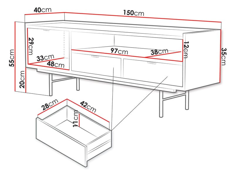 Rolden TV-bänk 150x55 cm - Valnöt - Möbler - Vardagsrum - Tv-möbler & mediamöbler - Tv-bänkar
