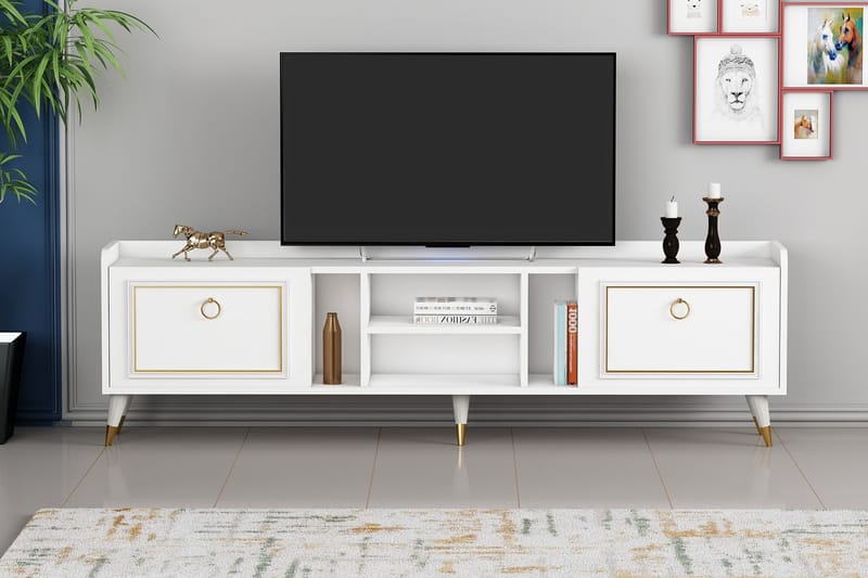 RUDY Tv-bänk 180x35 cm Vit/Guld - Möbler - Vardagsrum - Tv-möbler & mediamöbler - Tv-bänkar