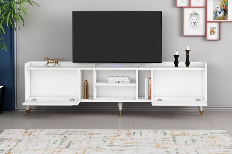 RUDY Tv-bänk 180x35 cm Vit/Guld - Möbler - Vardagsrum - Tv-möbler & mediamöbler - Tv-bänkar