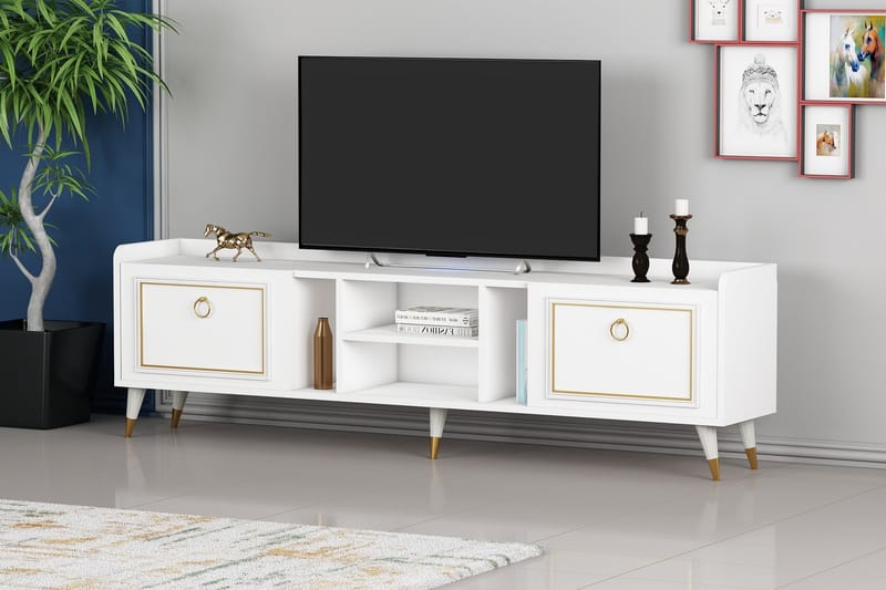 RUDY Tv-bänk 180x35 cm Vit/Guld - Möbler - Vardagsrum - Tv-möbler & mediamöbler - Tv-bänkar