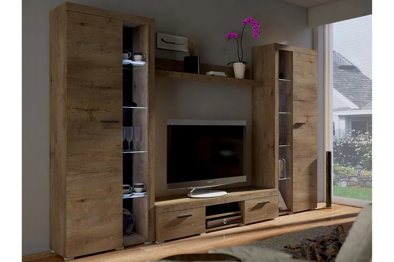 Rumba TV-möbelset 300x34x190 cm, Beige/Brun