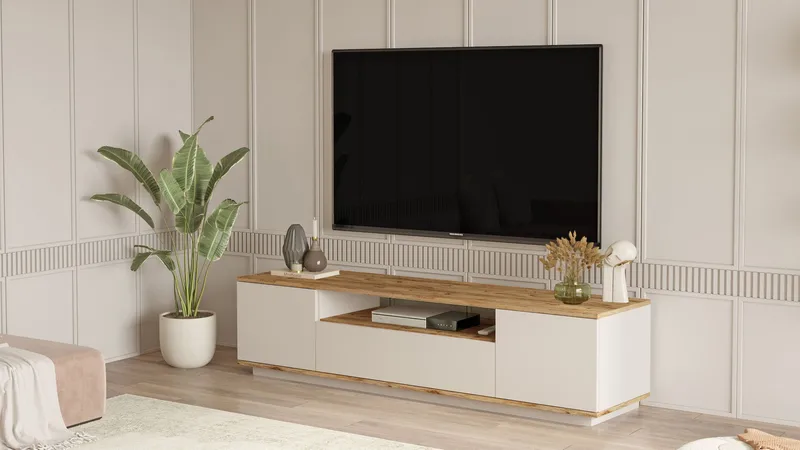 Sarnor TV-bänk 180x44,6x44,5 cm - Atlantic Pine och Cashmere - Möbler - Vardagsrum - Tv-möbler & mediamöbler - Tv-bänkar