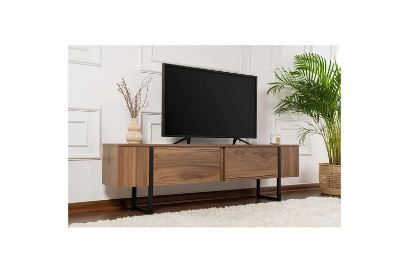 Serenity Golvstående TV Bänk 180 cm med Förvaring i Valnöt - Brun - Möbler - Vardagsrum - Tv-möbler & mediamöbler - Tv-bänkar