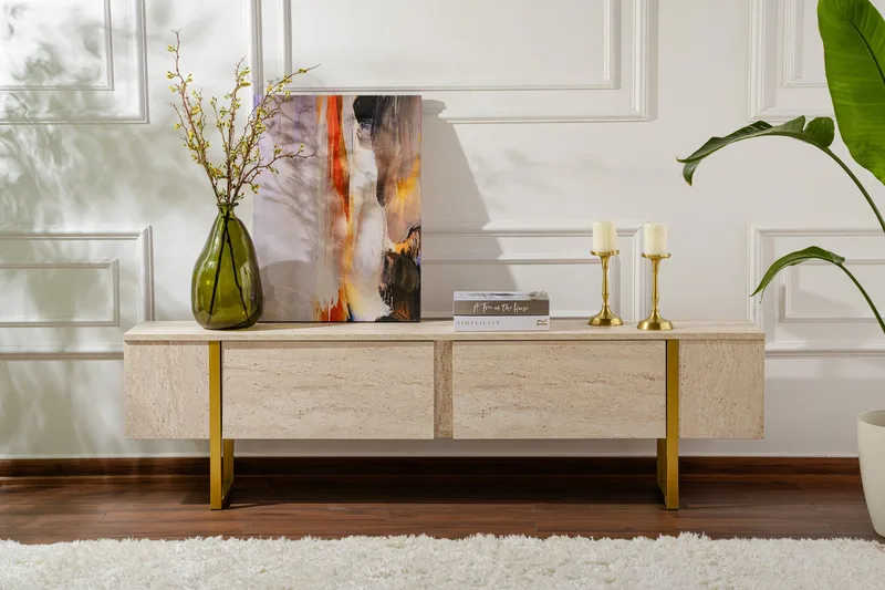 Serenity Tv-bänk 180x30 cm - Travertin/Guld - Möbler - Vardagsrum - Tv-möbler & mediamöbler - Tv-bänkar