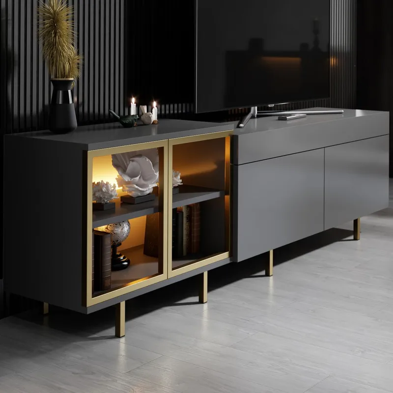 Seyring Tv-bänk 190 cm - Antracit/Guld - Möbler - Vardagsrum - Tv-möbler & mediamöbler - Tv-bänkar