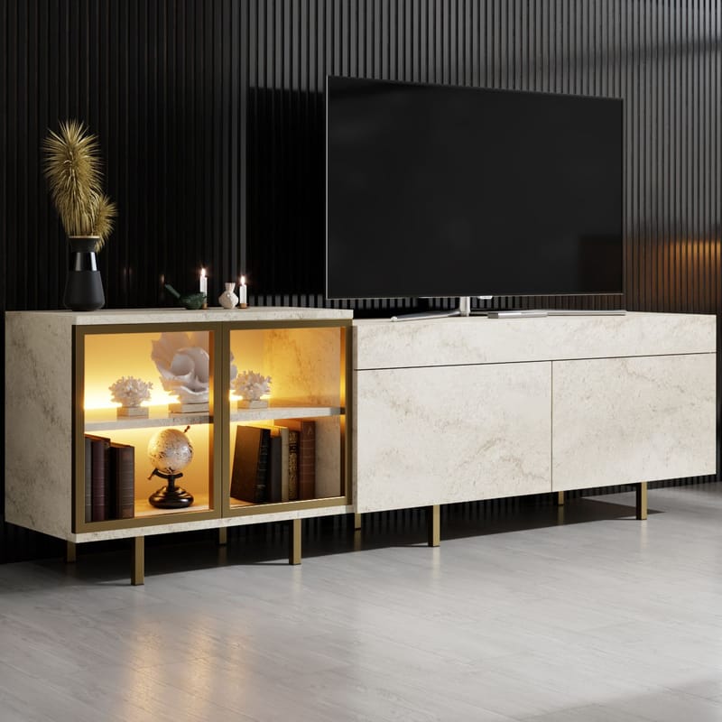 Seyring Tv-bänk 190 cm - Travertin och guld - Möbler - Vardagsrum - Tv-möbler & mediamöbler - Tv-bänkar