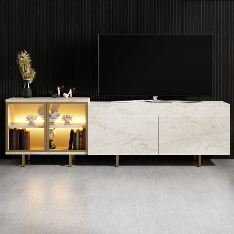 Seyring Tv-bänk 190 cm - Travertin och guld - Möbler - Vardagsrum - Tv-möbler & mediamöbler - Tv-bänkar
