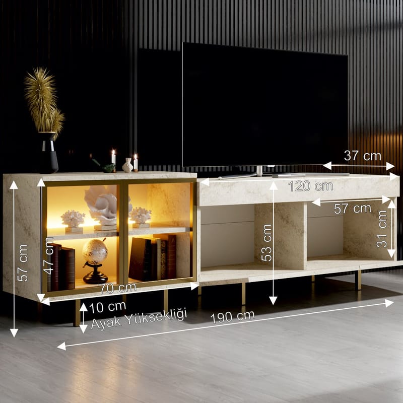Seyring Tv-bänk 190 cm - Travertin och guld - Möbler - Vardagsrum - Tv-möbler & mediamöbler - Tv-bänkar