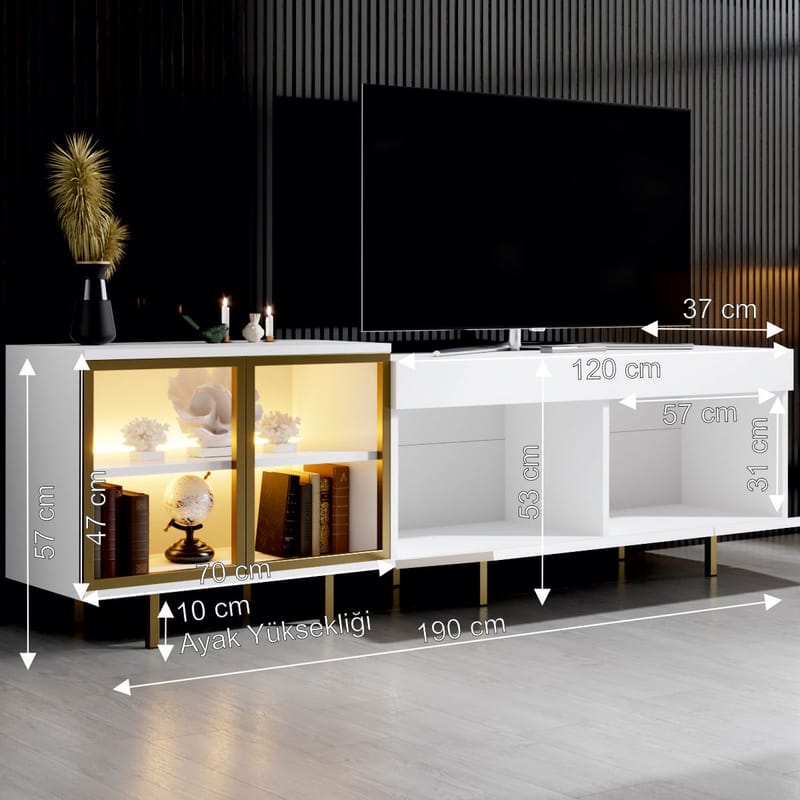 Seyring Tv-bänk 190 cm - Vitt och guld - Möbler - Vardagsrum - Tv-möbler & mediamöbler - Tv-bänkar